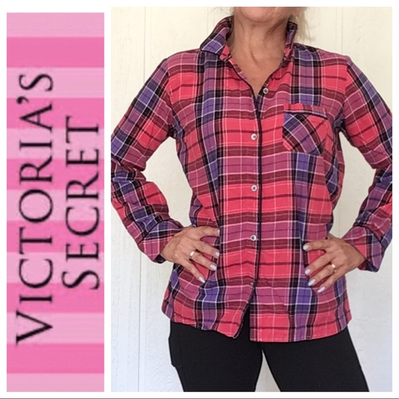 VICTORIAS SECRET FLANNEL SLEEP SHIRT MEDIUM - Picture 1 of 11